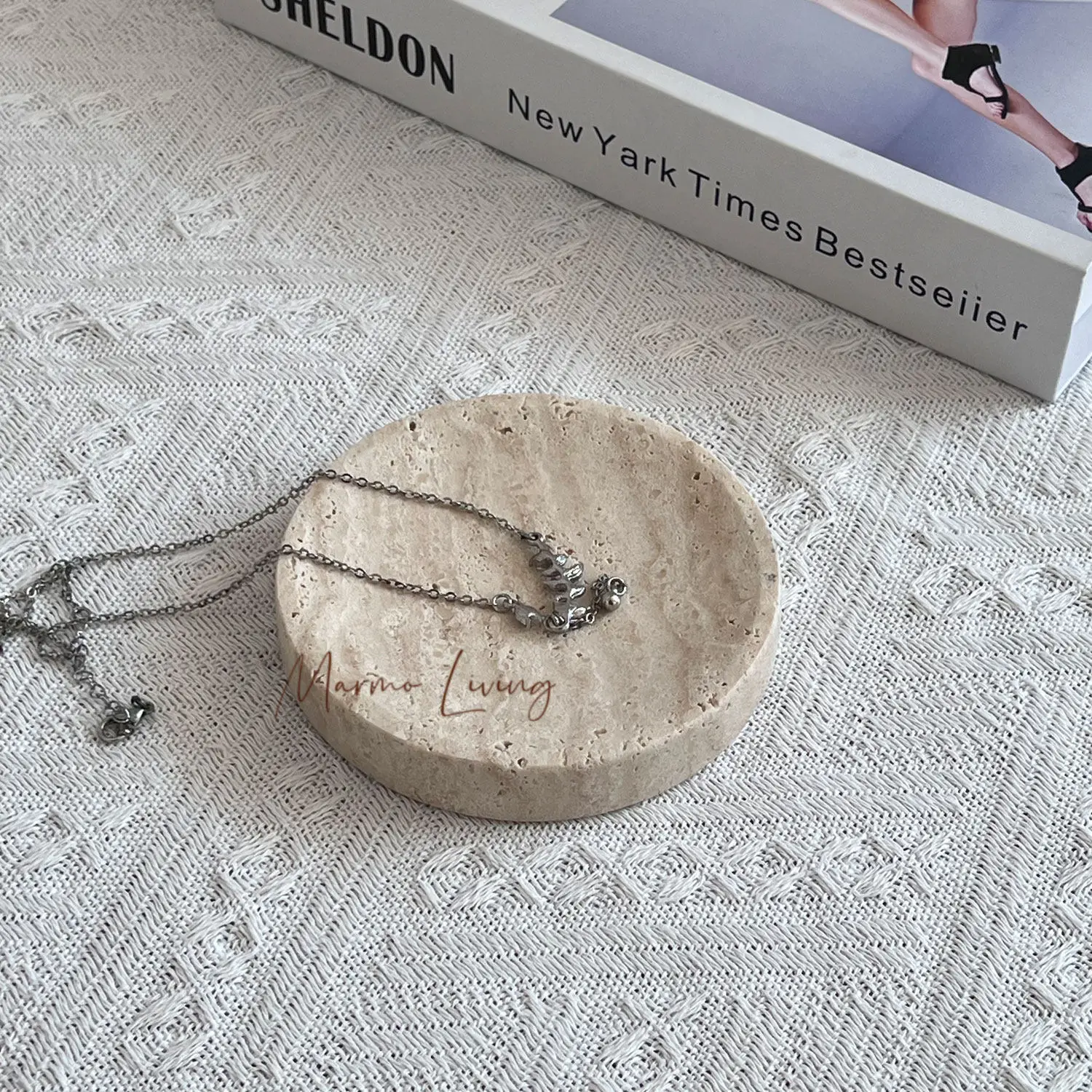 French Luxury Marble Jewelry Tray Stone Round Coaster Round Decorative Stone Dish for Desktop Organizer
