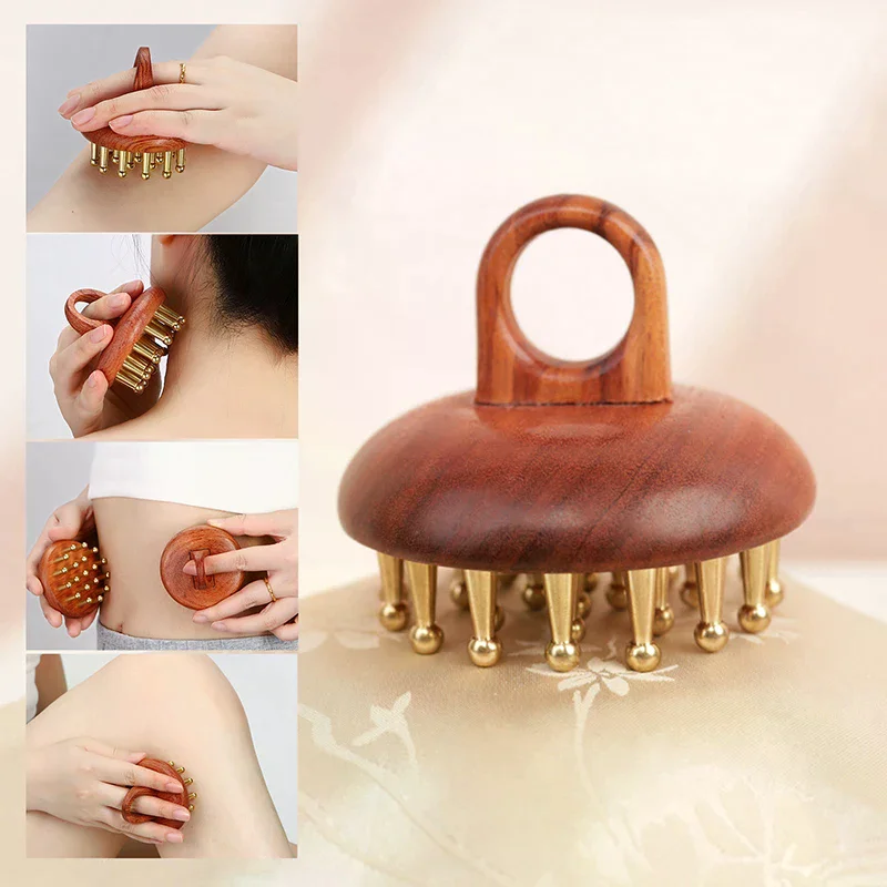 

Tooth Solid Copper Meridian Brush Red Sandalwood Handle Massage Brush Multipurpose Beauty Body Relaxation Sculpting Massage Tool