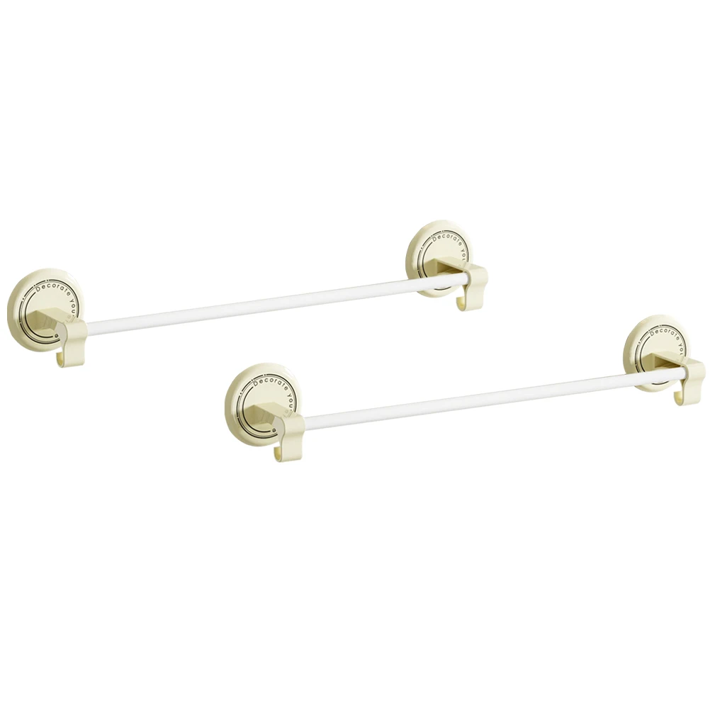 

2Pcs Wall Towel Rack Cream White Iron Bath Towel Bars ABS No Drilling Double Rods Bathroom Kitchen Balcony Storage