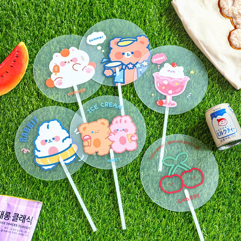 Hand Held Fan Plastic Transparent Cartoon Print Fan Lightweight(Color Randomly) Dailylife Colorful Portable Summer Gass