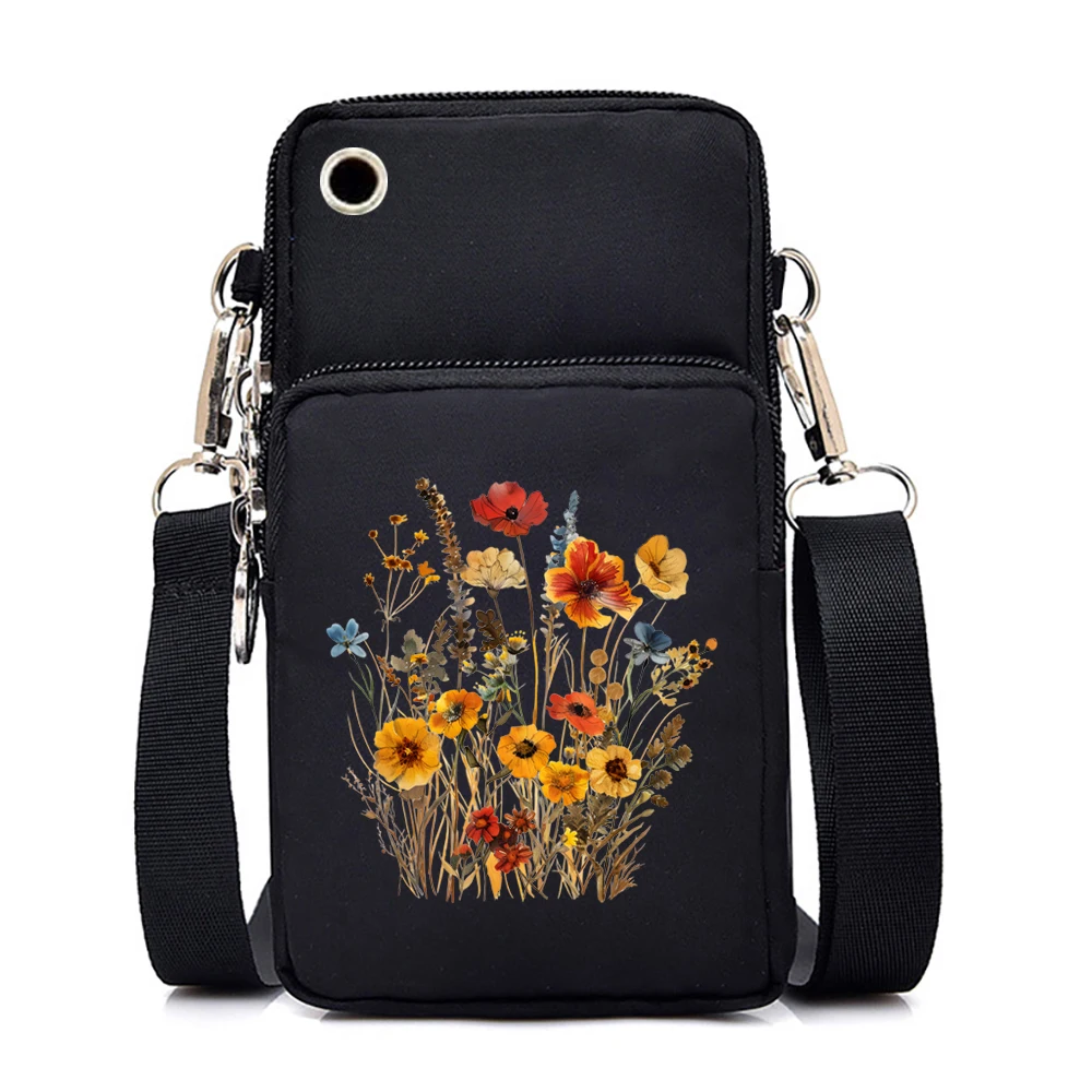New Wildflower Mobile Phone Bag Women Messenger Bag Hanging Neck Purse Vertical Handbag Watercolor Flower Small Crossbody Bag