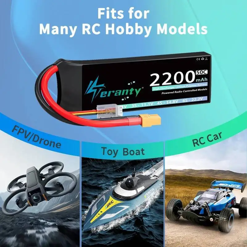 TERANTY 2S 2200mAh يبو بطارية 7.4V 50C/100C مع عمداء XT60 موصل ل FPV الطائرة بدون طيار طائرة RC سيارة شاحنة قارب RC نموذج أجزاء