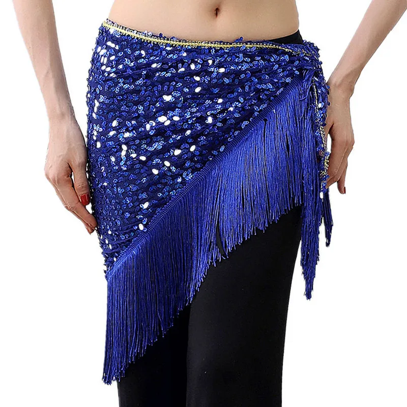 16 Colors Belly Dance Clothes Performance Accessories Long Tassel Triangle Belts Belly Dance Hip Scarf Sequin Hip Belt for Women