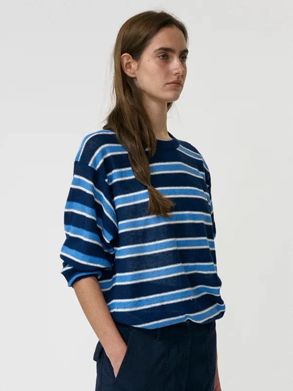 

Casual Loose Long Sve round Ne Striped Knitwear Women's Comfortable Breathable Cotton Turtlene Sweater Commute Sle