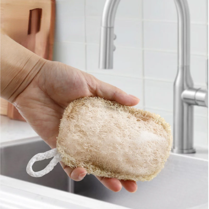 Not Stained With Oil loofah flesh dishcloths Natural loofah Durable Brush Bowl And Wipe Easy To Store Yellow Dishwashing Tools