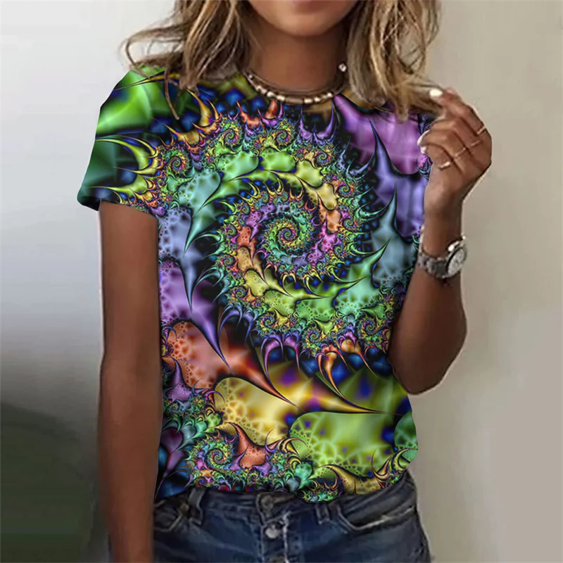 2024 New Women's Short Sleeve Top Pullover Fashion Y2K Casual whirlpool Street 3D Flower Printed Crewneck T-Shirt XS-6XL Tees