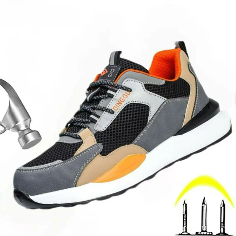 

Мужская защитная обувь, рабочая обувь со стальным носком, защитные ботинки с защитой от ударов и проколов, легкие кроссовки, дышащие неразрушимые ботинки