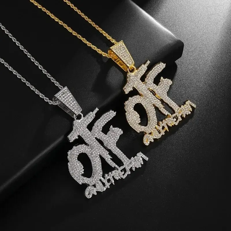 Ice Crystal Zirconia Letters Otf Letter Necklace for Men and Women Fashion Rock Rap Party Jewelry Gift