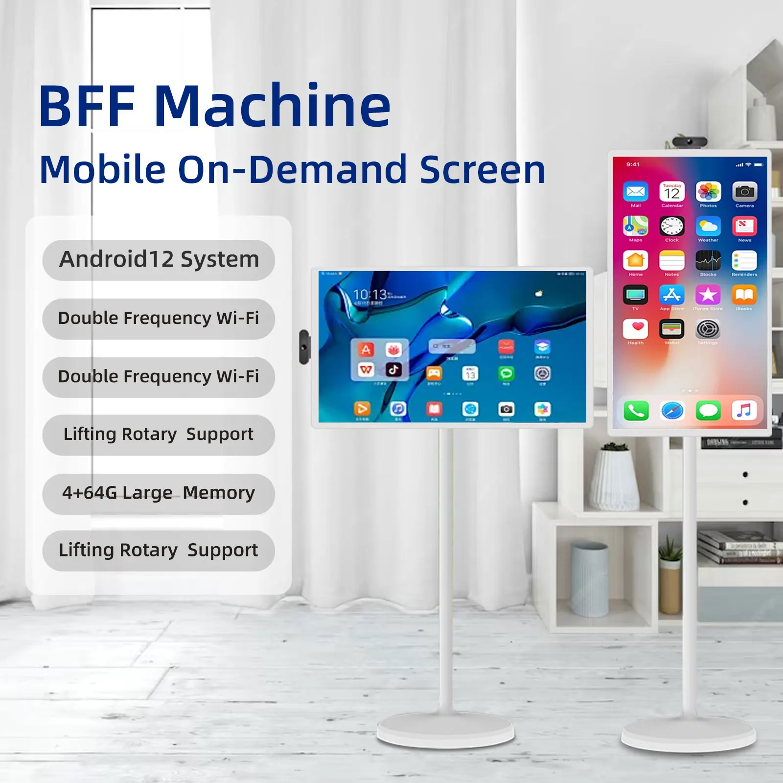 Touch Screen LED 120Hz Android Mobile TV With Digital Interactive Whiteboard Online Live Streaming White Cabinet Full HD