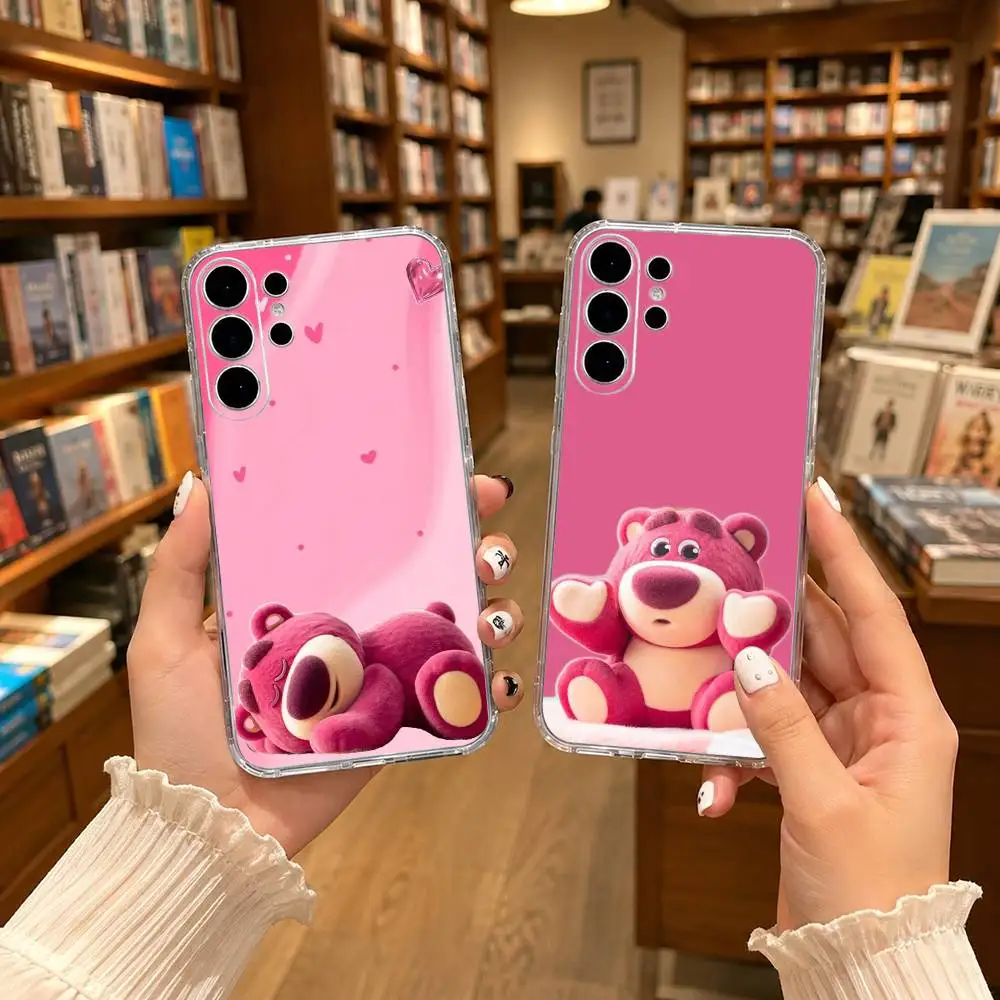 Cute H-Huggin bear L-Lotso Clear Hard Phone Case For Samsung S25,24,23,22,21,10,9,Ultra,Plus,Lite Transparent Cover