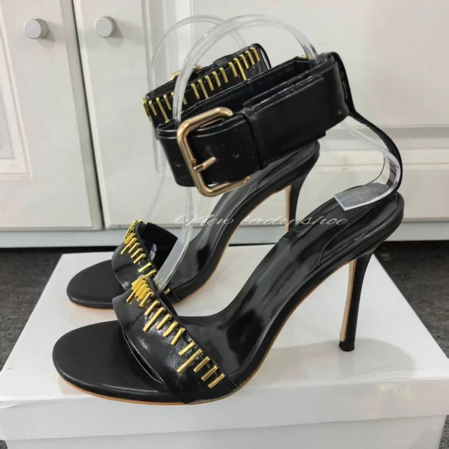Women Metallic Scale Patent Leather Open Toe Ankle Buckle Strap Sandals Silver Golden Thin Stiletto High Heel Summer Dress Shoes