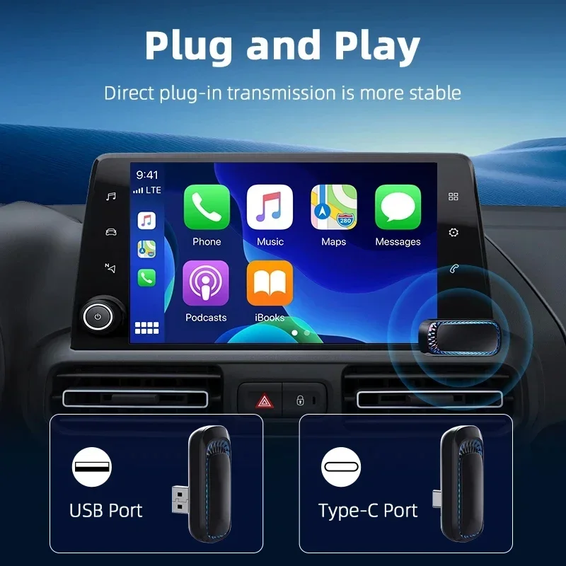 Wired to wireless CarPlay Android auto RGB box adapter for OEM car radio with USB / Type-C plug and play smart link CarPlay cars