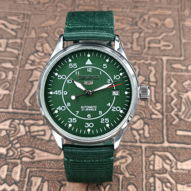 Seiko SNK809K2 Men's No. 5 Green Canvas Strap Fashion Casual Watch Calendar Luminous Life Waterproof Automatic Mechanical Watch