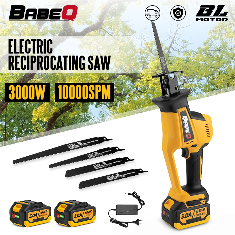 

BABEQ 3000W 10000SPM Brushless Reciprocating Saw Cordless Electric Saw with Sawblade Wood Cutting Tools for Makita 18V Battery