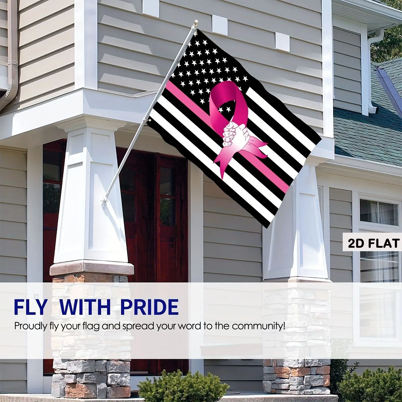 2D FLAT 1pc, Funny Flag Banner Wth American Flag with Pink Ribbon and Fist Perfect for Indoor and Outdoor, Polyester Material view 4