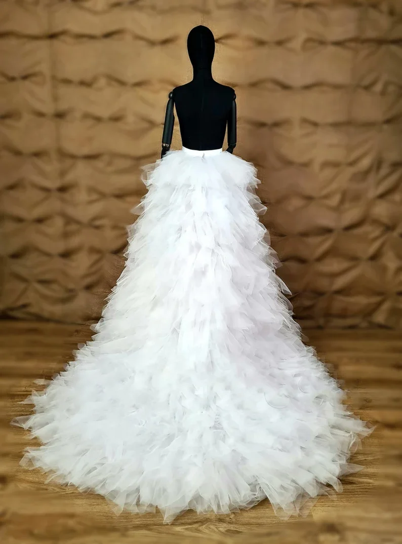 Afneembare Bridal Trein Tule Rok Vrouwen Bohemian Lange Overlay Tulle Bruiloft Trein Jurk Wrap Overrok Tiered Afneembare Rok