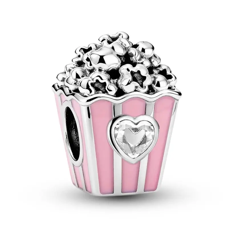 925 Sterling Silver Fashion Personalized Burger Apple Popcorn Charms Beads Fit Original Bracelets Bangles Fine Jewelry Gift