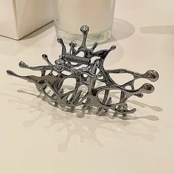 Geometric Claw Clips Women Large Metal Silver Color Korean Fashion Shark Hair Clips Girls Grab Clamps Hair Accessories