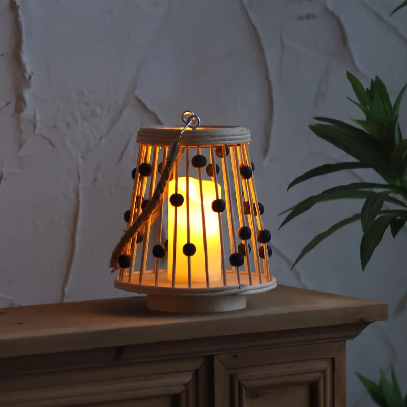 

Портативный атмосферный фонарь из ротанга, электронный подсвечник в стиле ретро для сада, патио, свадебного декора и кемпингового освещения