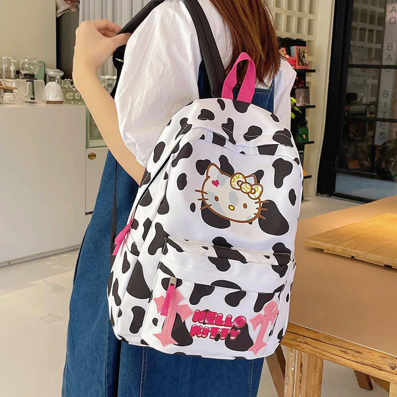 Yk2 Sanrio Hello Kitty Backpack Kawaii Kt Canvas Travel Bag Cartoon Printed Shoulder Bag Student Schoolbag High Capacity Gift