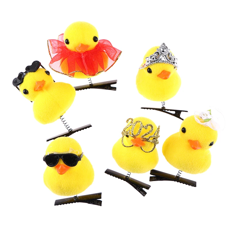 1PC Cartoon Foam Flocking 3D Little Yellow Duck Plush Hairpin Fashion Animal Duckbill Clip Accessories Headwear Child Gifts