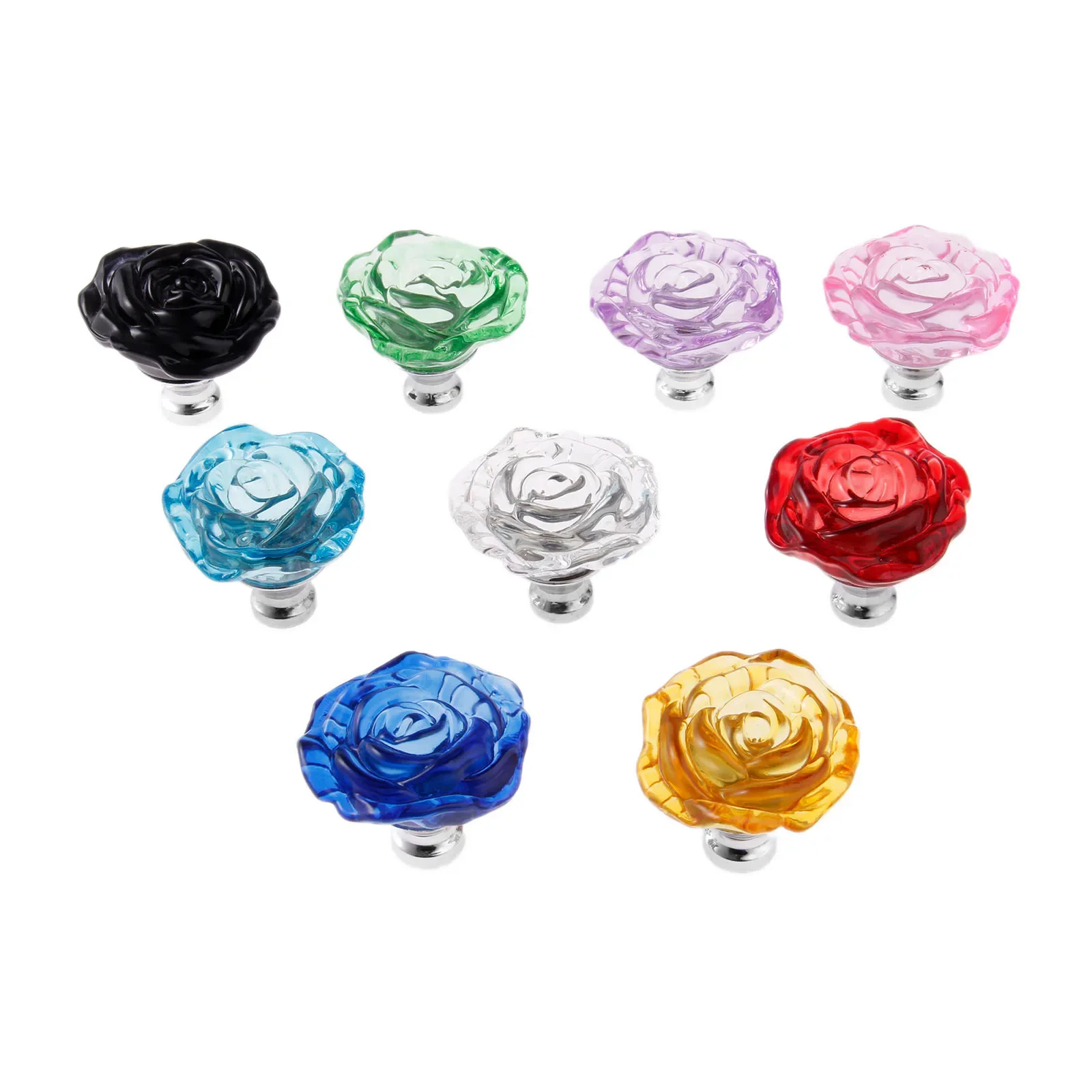 5pcs 50mm Glass Crystal Flower Knob Round Handle with Screw for Drawer Cabinet Door Furniture Decor Sparkling Transparent Pull