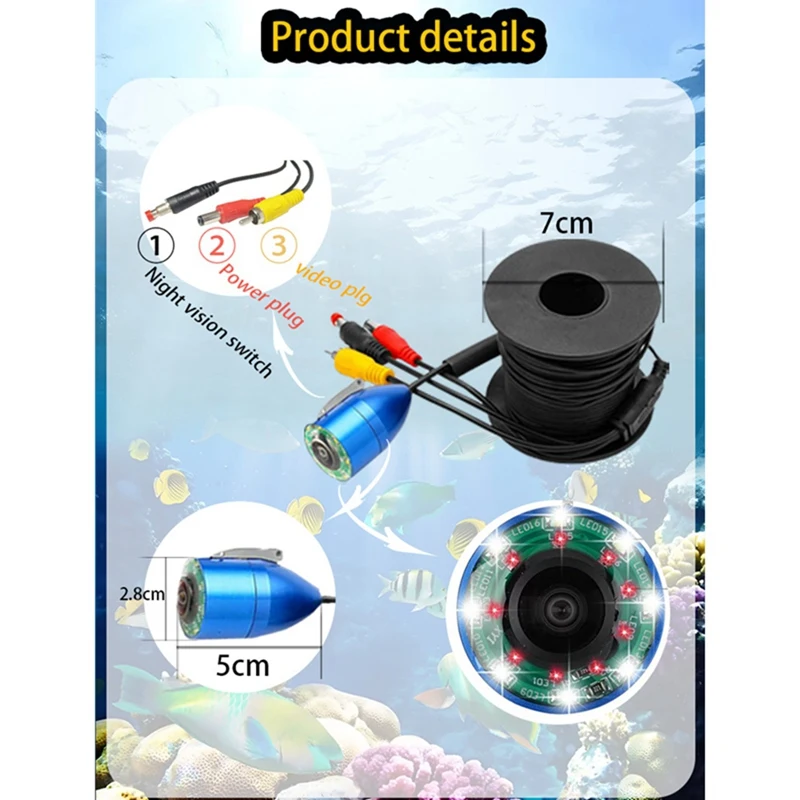 أحدث كاميرا الصيد تحت الماء شاشات كريستال بلورية صياد السمك مقاوم للماء 1000TVL كاميرا الصيد أضواء الأشعة تحت الحمراء للبحيرة