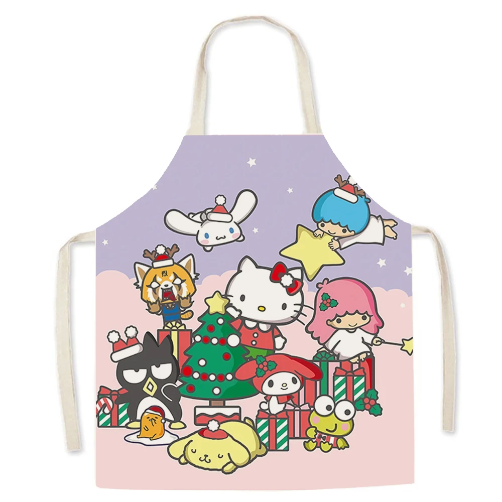 Sanrio Christmas apron ‌‌ Kuromi Cinnamon Dog Print Linen Apron Kitchen Restaurant Waiter Chef Apron Children\'s Bib Anti-fouling