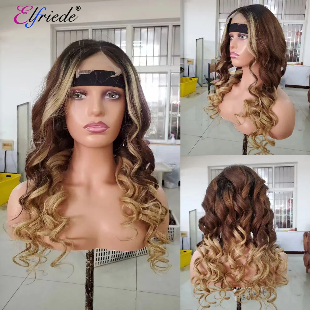 Elfriede # T1b/4/27 Highlight Lace Front Pruiken Voor Vrouwen Losse Golf 4X4 Lace Sluiting 13X4 13X6 Hd Lace Frontale Pruik Human Hair Pruiken