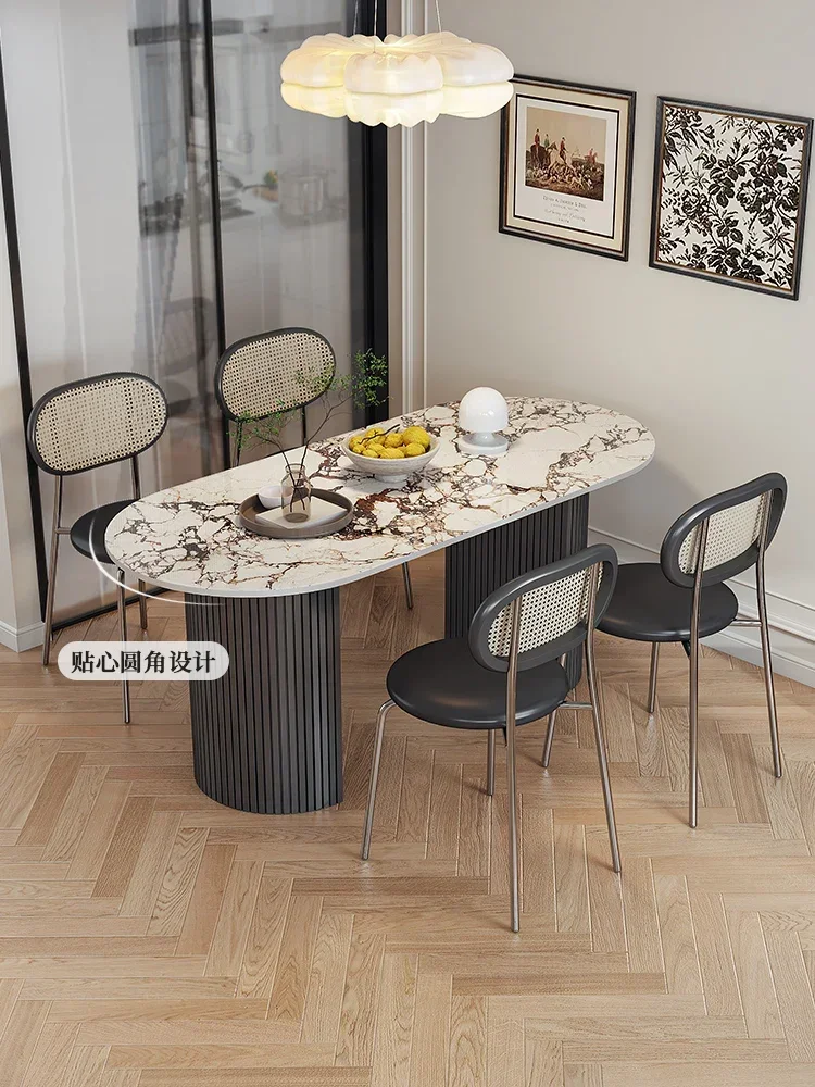 Italian Stone Plate Dining Table Light Luxury and Simplicity Dining Table Bulgari Oval Dining Tables and Chairs Set