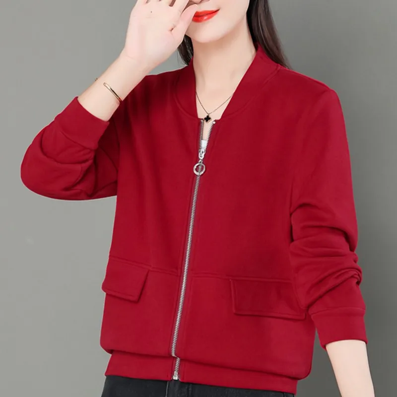 Early Autumn 2024 Women's Baseball Style Jacket Short Sweatshirt Spring Autumn Open Cardigan Thin Material Long Sleeve