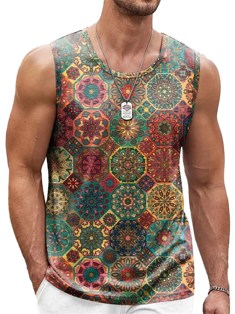 Mens Retro Ethnic Graphic Tank Tops Summer Casual Crew Neck 3D Printed Sleeveless Vest Fashion Breathable Sports Tees Tops image 4