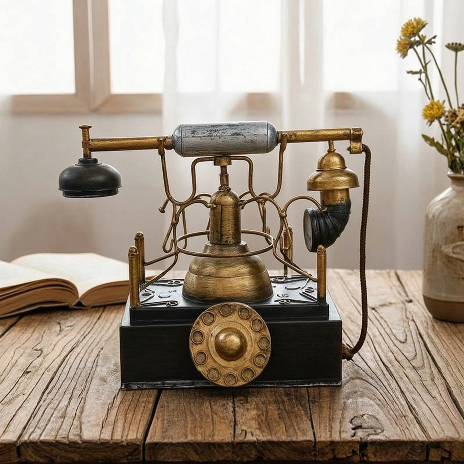 Vintage Telephone Decor Retro Decorative Phone with Rotary Dial Industrial Telephone Model Antique Rotary Phone Model