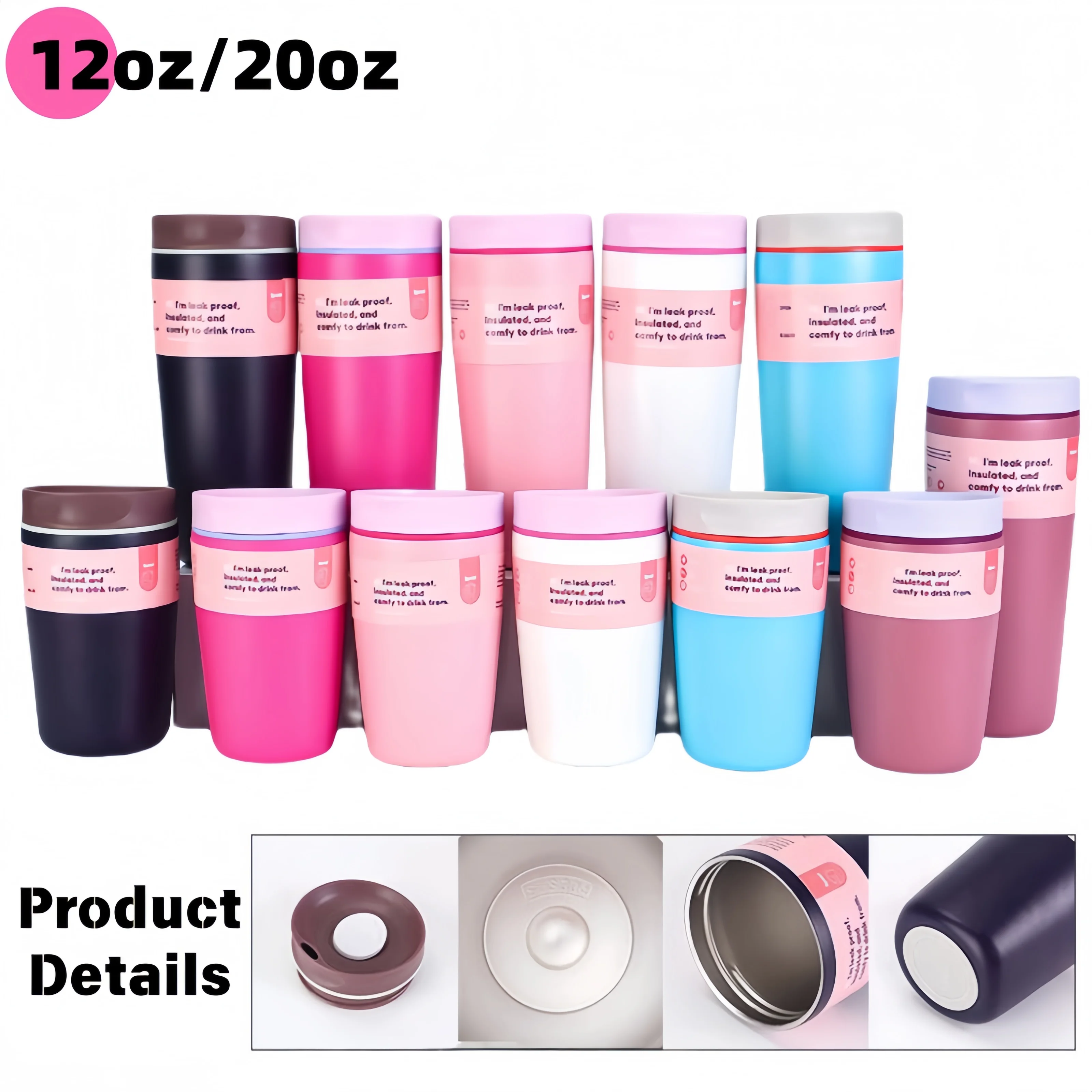 12 Unzen/20 Unzen große Kapazität, Automontierter Edelstahl-Thermosbecher, Reise-Thermosflasche, Kaffeetasse, Isolierflasche, isolierte Tassen