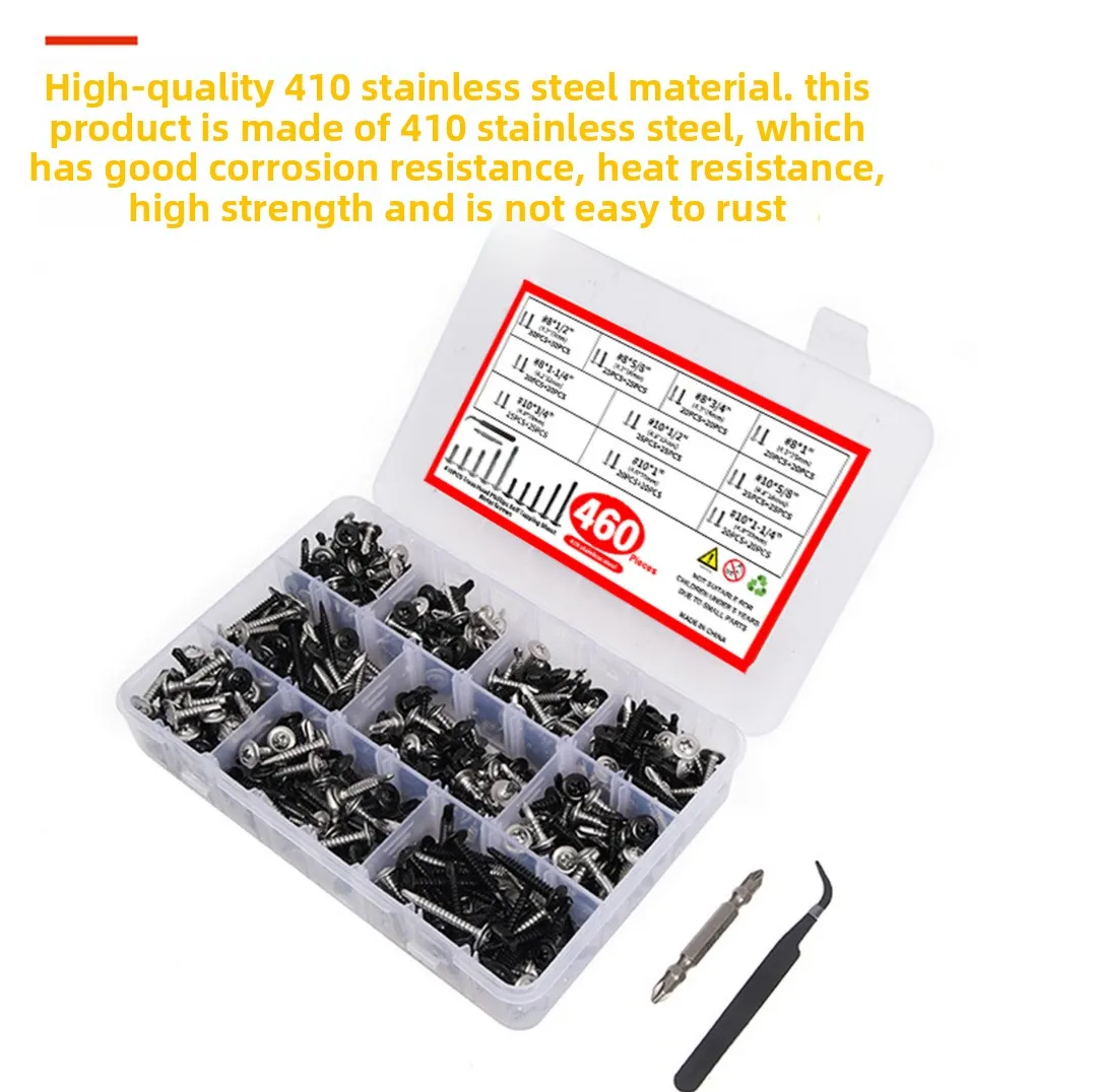 460pcs 410 Stainless Steel M4.2 M4.8 Truss Head Self-Tapping Screws Assortment Kit Self Drilling Screw for Sheet Metal and wood