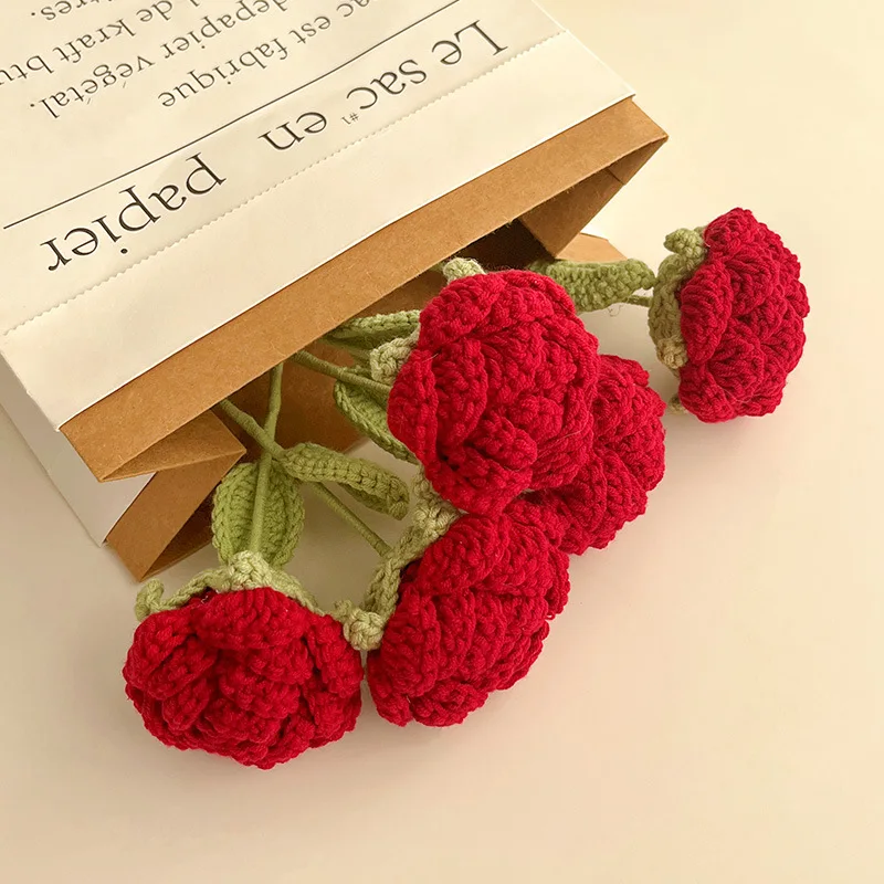 DIY Hand-crocheted Yarn Simulation Rose Valentine's Day Immortal Bouquet Gift