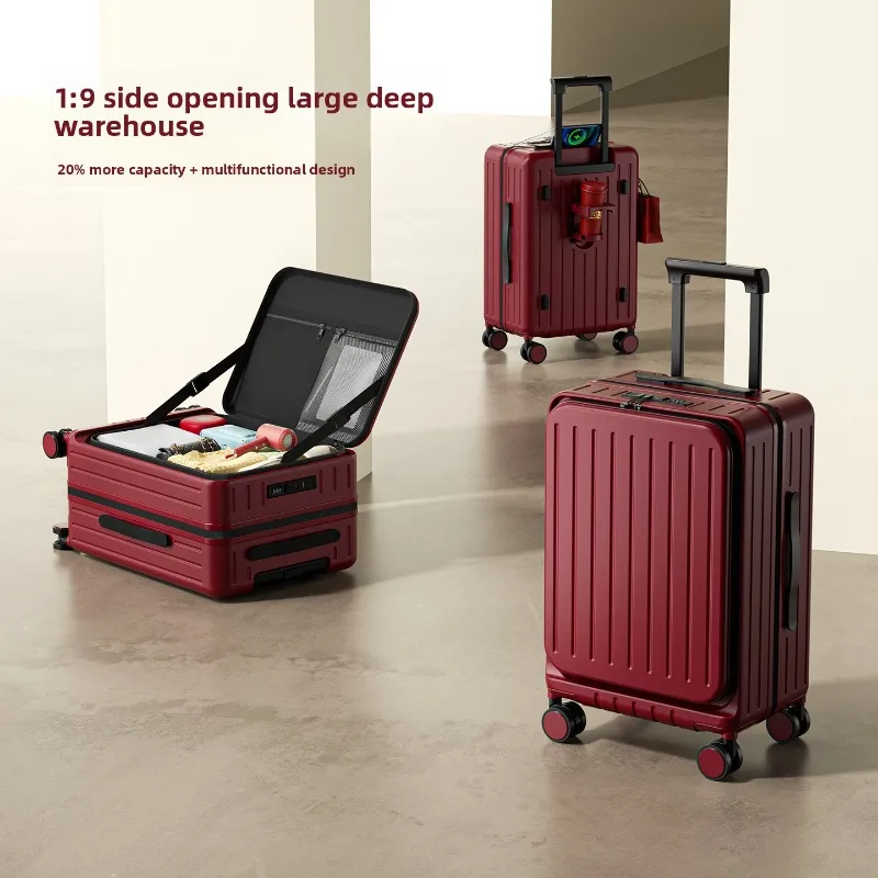 Wedding Luggage Red Spinner Suitcase Large Capacity Multi Function Passcode Case Side Open