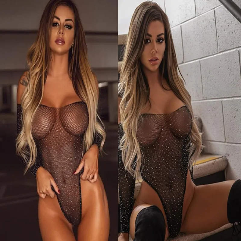 New Sexy Underwear Fishnet Babydoll Hot Drilling Stockings Club Perspective Mujer Tights Strapless Feminine Mesh Stockings