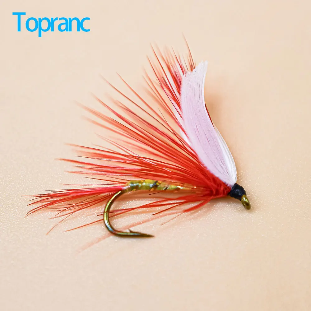 Topranc Red White Winged Fishing Flies Artificial Insect Binding Fly Hook Nymph for Trout/Bass/Perch Lure