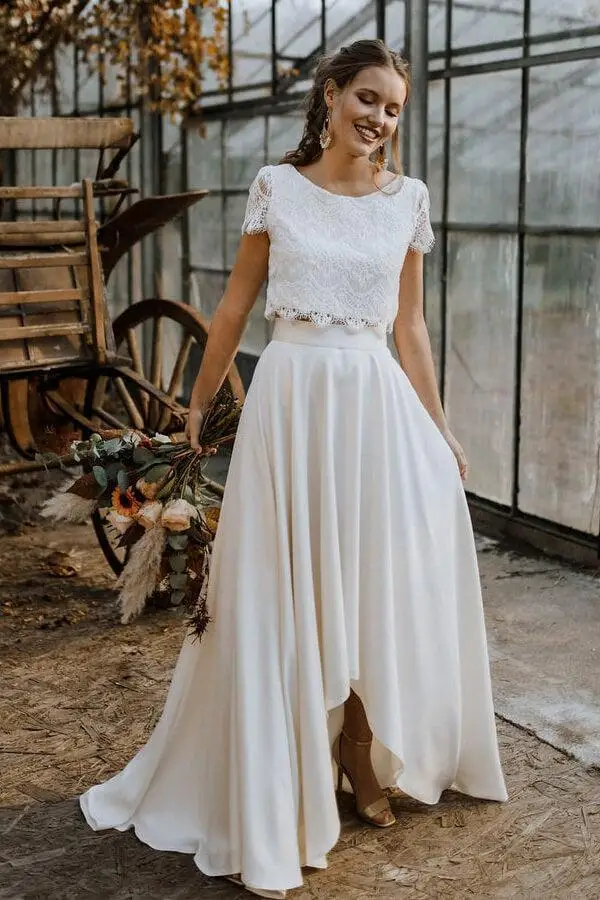 Ivory Front Short Back Long Bridal Wedding Chiffon Skirt High Low Skirt Evening Gown Sweep Zipper Prom Party Skirt Customized