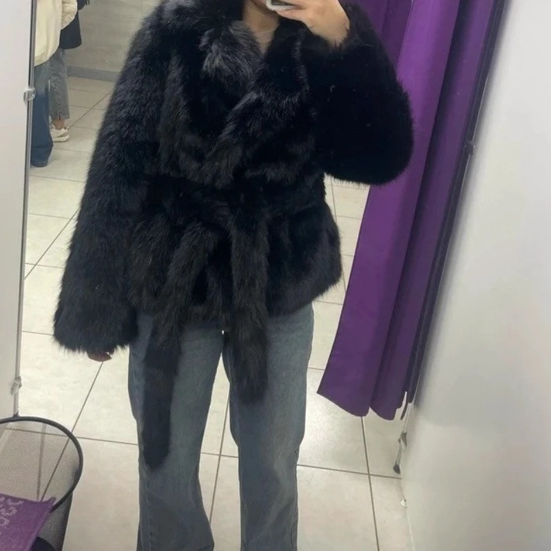 2025 Winter Faux Fox Fur Coat Fashion Lapel Faux Fur Women's Warm Coat