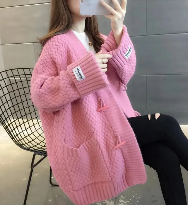 

Lazy Style SweaterLoose Women's Open Cardigan New Style Autumn Fashion Long Sleeve V-Neck Polyester Blend Comfortable