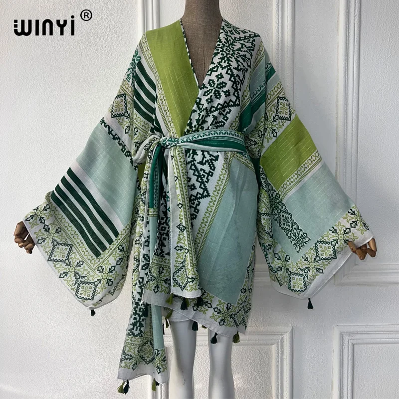 WINYI beach wear women 2024 Household clothes Self Belted Women Summer Clothing Kimono holiday Dress Swim Suit Cover Up