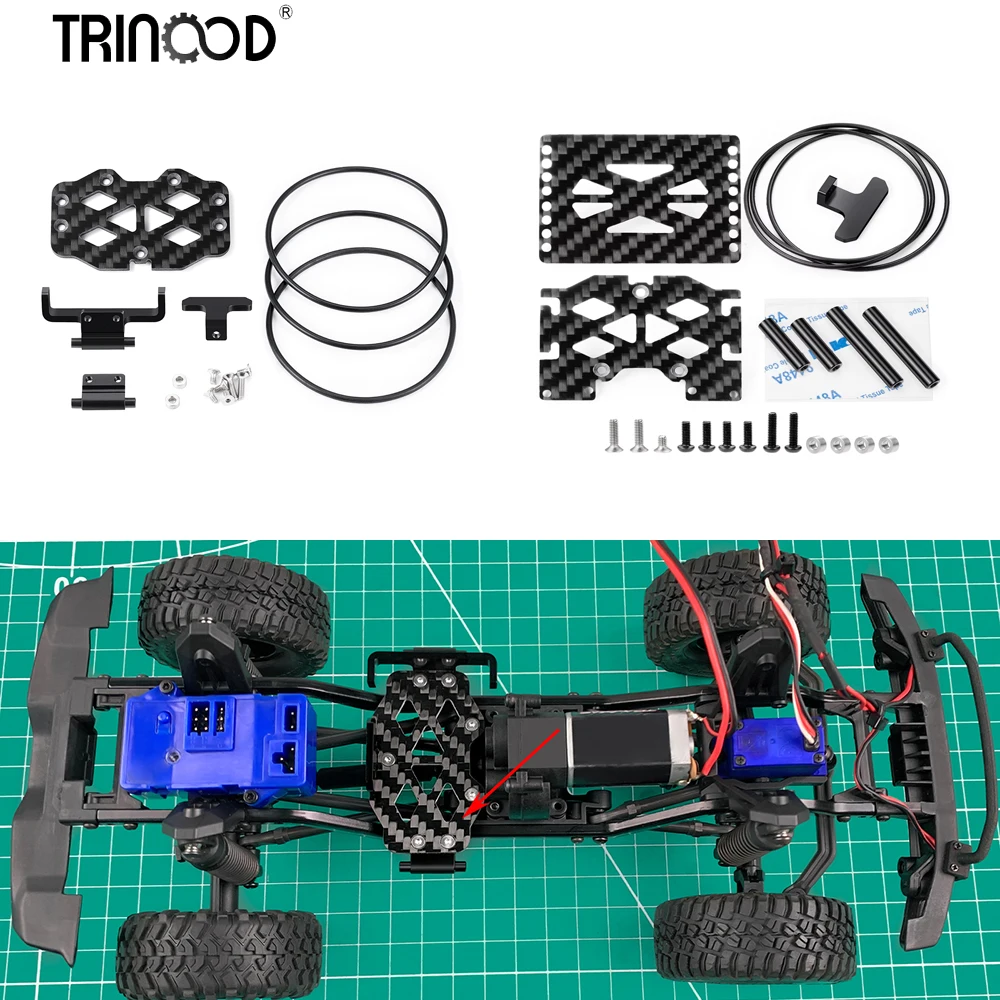 TRINOOD Carbon Fiber Adjustable Decker Battery Plate for 1/18 RC Crawler TRX4-M TRX4M Metal Battery Tray Upgrade Parts