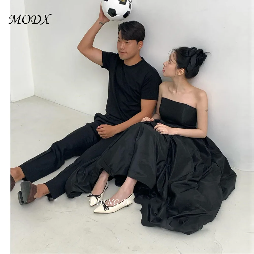 

MODX Simple Black Evening Dresses Korea Wedding Photoshoot Ankle Length Formal Party Dress Corset Back Plain Custom Made
