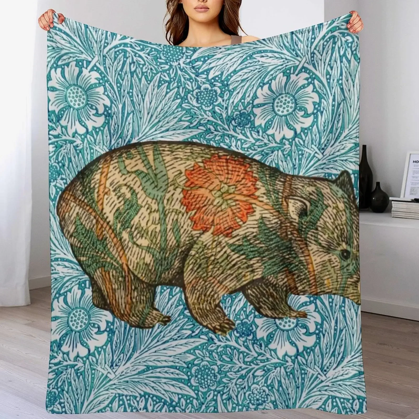 

Rossetti's Wombat in Blue Marigold Throw Blanket Bed linens Travel Sofa Throw Decorative Beds Blankets