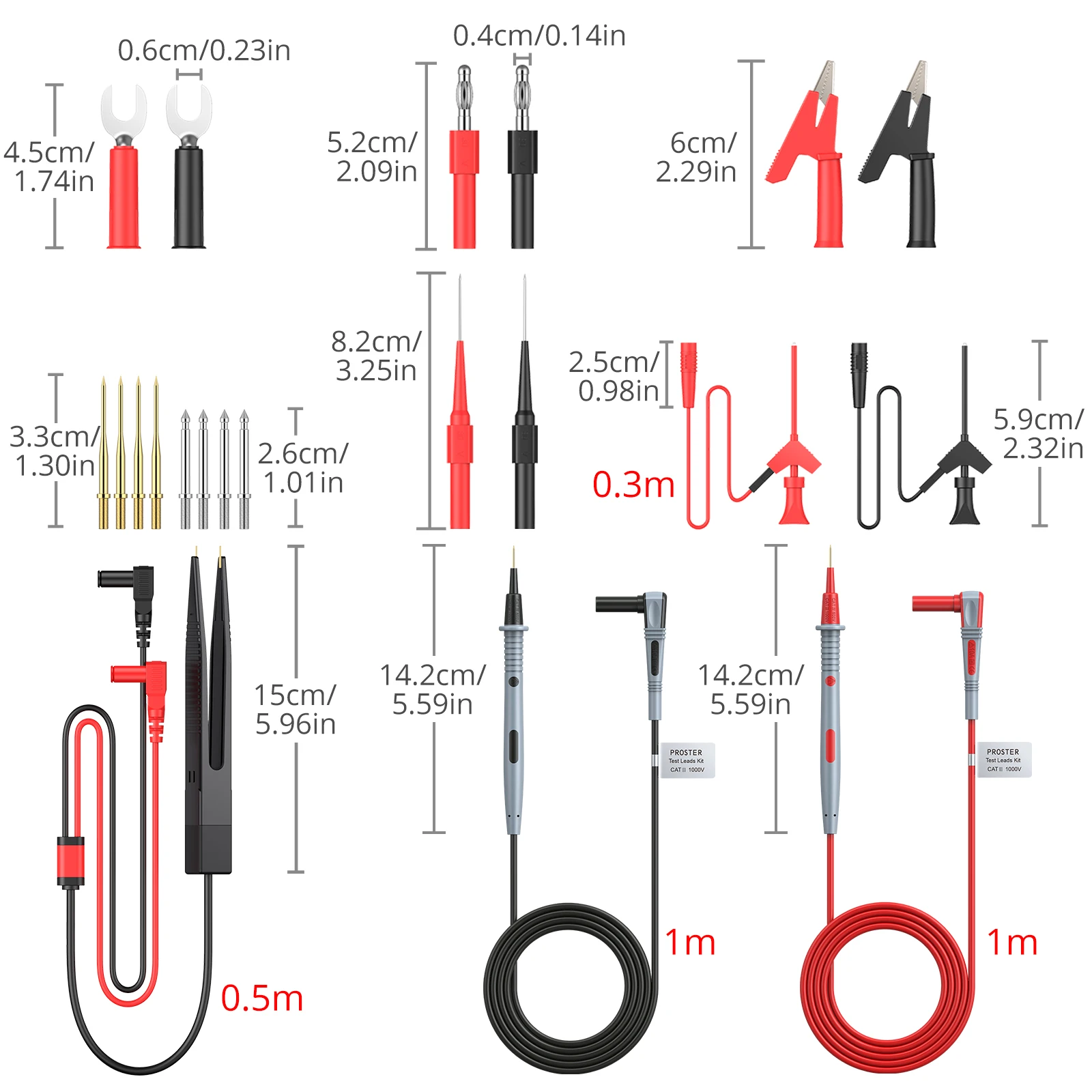 PROSTER 23Pcs Multi Test Leads Kit With Alligator Clip Test Probe Spring Grabber Banana Plug For Multimeter Voltage Circuit Test