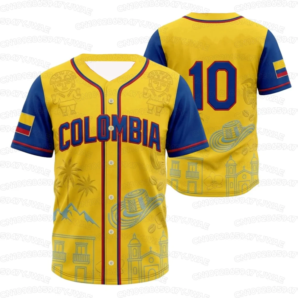 Summer Men's Women's Colombia NO.10 3D Colombia Flag Shirt Soccer Fan Gift Party Wear Tops Short Sleeve Baseball Jersey