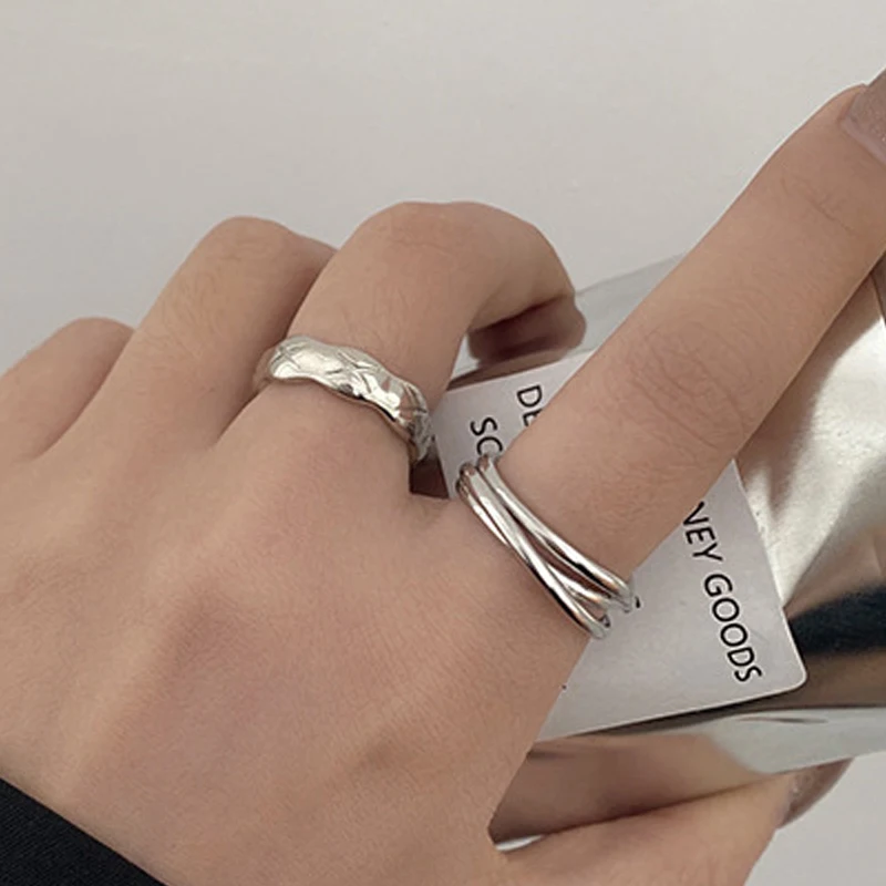 Simple Silver Color Metal Open Rings for Women Geometry Uneven Charms Ring Party Adjustable Statement Jewelry Gift