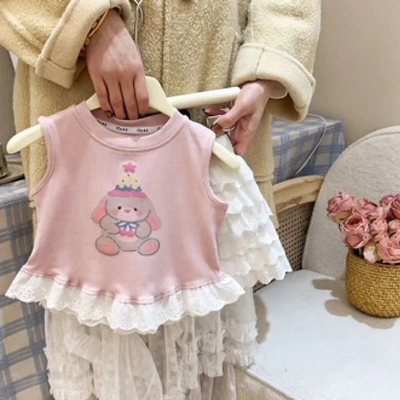 Girls Baby Vest 2026 Summer New Korean Fashion Solid Color Children Cute Casual Simple All-match Splicing Mesh Waistcoats